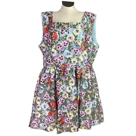 Jessakae Fit Flare Dress Women 3X Blue Multi Ava Floral Embroidery Sleeveles NEW - Picture 1 of 12